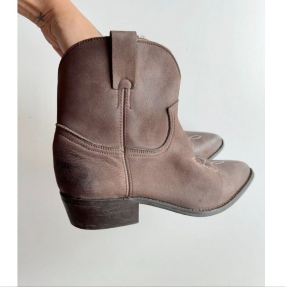 SOFT MOC Brown Leather Pointed Toe Block Heel Western Cowboy Boots, Size 40 - Picture 3 of 5